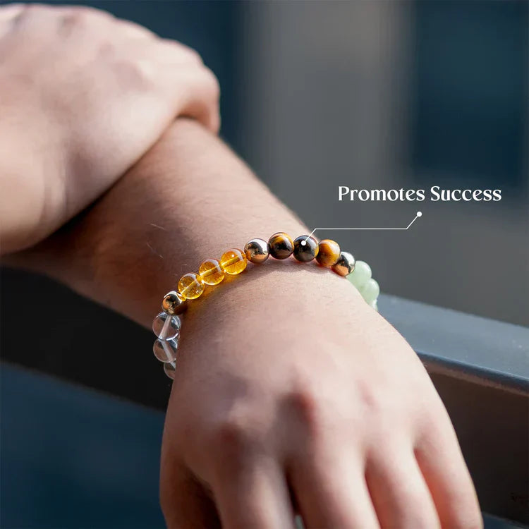 Dhan yog Bracelet [Combination Of Pure Citrine + Tiger Eye + Pyrite + Green Aventurine]