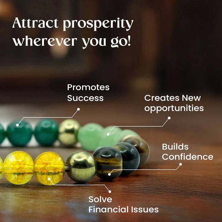Dhan yog Bracelet [Combination Of Pure Citrine + Tiger Eye + Pyrite + Green Aventurine]